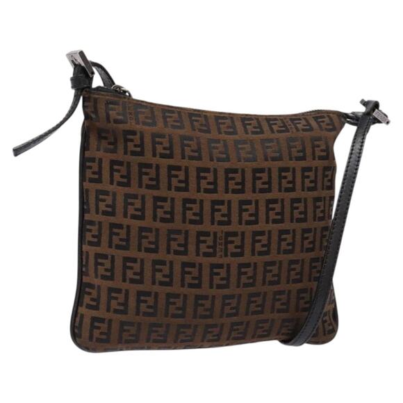 FENDI Zucchino Canvas Shoulder Bag Brown - Picture 1 of 12